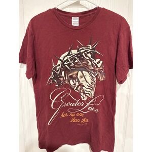 Gildan Mens John 15:13 Greater Love Jesus Graphic T-Shirt Maroon Medium M